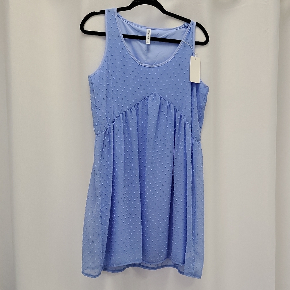 Zenana Outfitters Light Blue Swiss Dot Sleeveless Dress